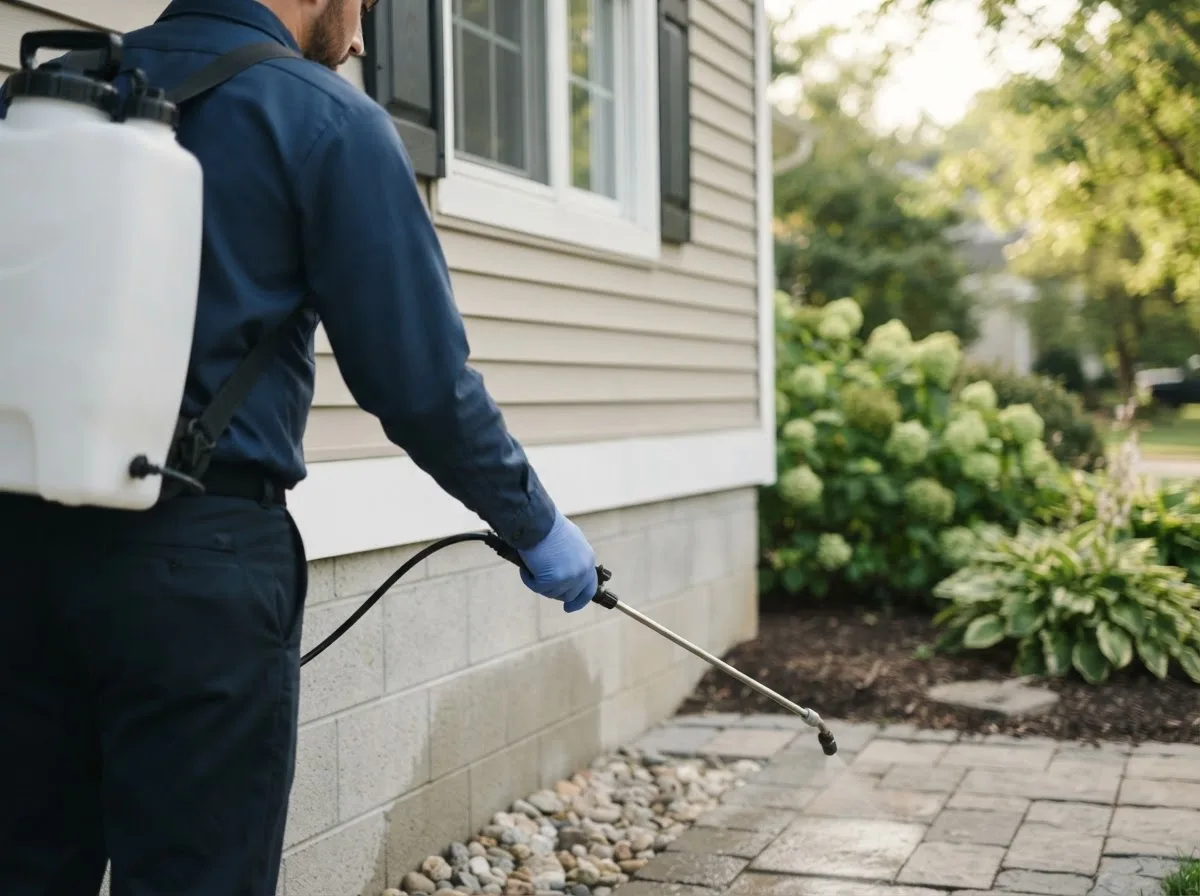Pest control technician inspecting a home in Manns Choice, PA